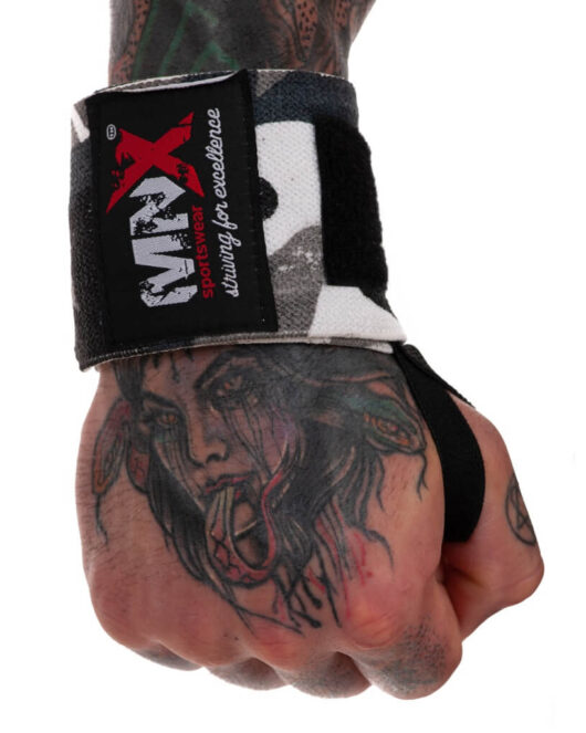 MNX Muñequeras camo gris, pesadas y suaves de 18''